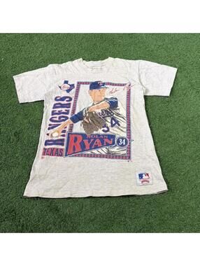 Vintage 90s Nolan Ryan Texas Rangers Nutmeg Mills T Shirt MLB USA Made Sz M 1991